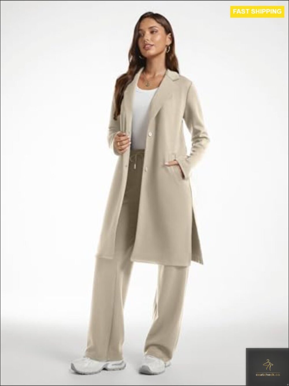 Wide Leg Pants Suit 2 Piece Set Cardigan Pea Coat Lounge Outfits Travel Wear - Picture 3 of 7